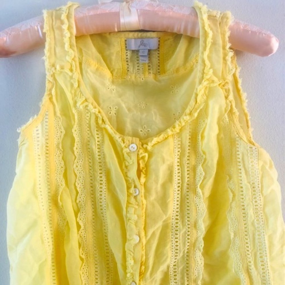 Joie Light Yellow Crinkled Floral Design Sleevless Blouse